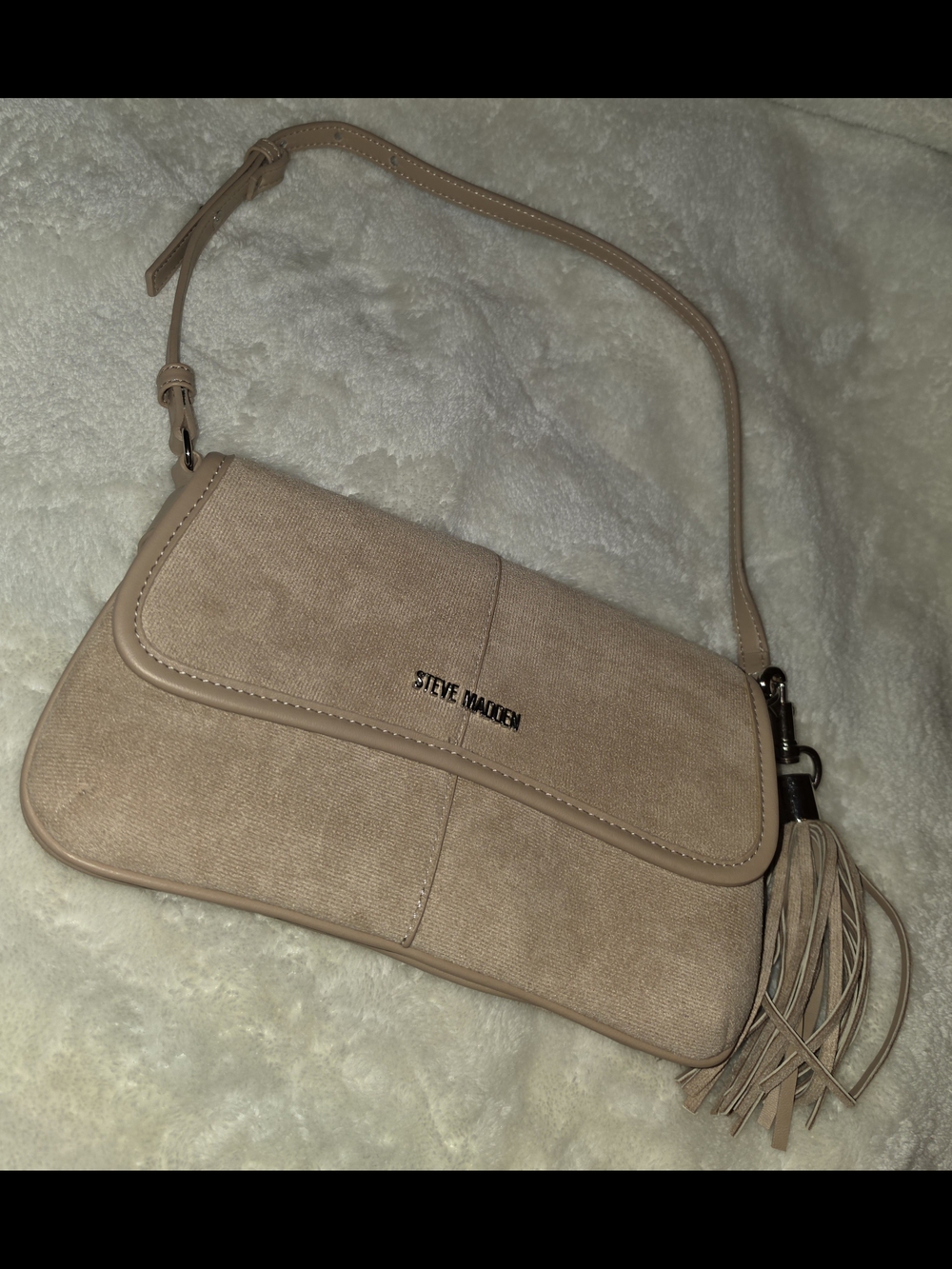 Steve Madden Taupe Shoulder Bag with Tassel Accent
